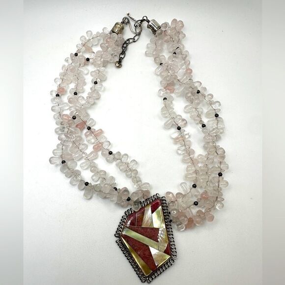 Rose Quartz Rhodochrosite and Shell Geometric Shape DTR Jay King Necklace!